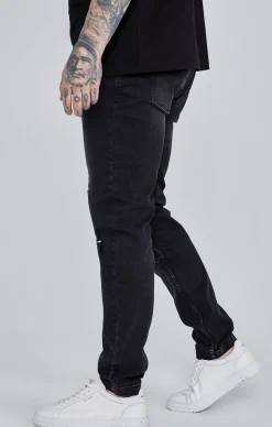 Black Distressed Slim Fit Jeans