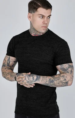 Black Rib Knit T-Shirt