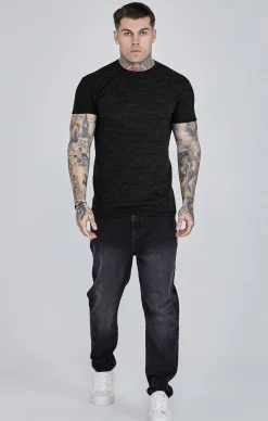 Black Rib Knit T-Shirt