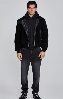 Black Sherpa Bomber Jacket