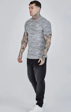 Grey Rib Knit T-Shirt