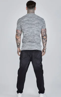 Grey Rib Knit T-Shirt